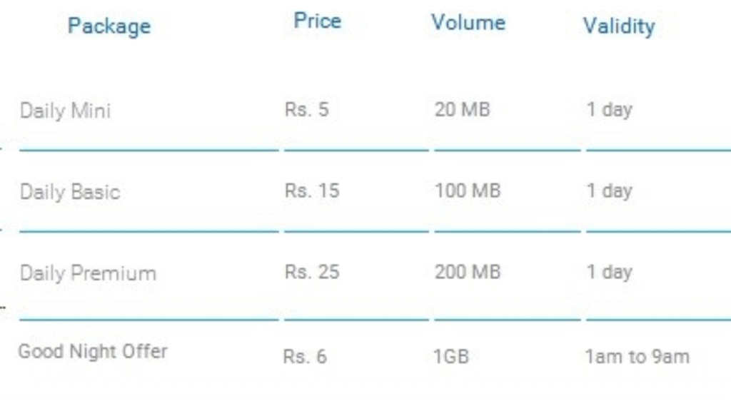 Popular Zong One Day Internet Packages